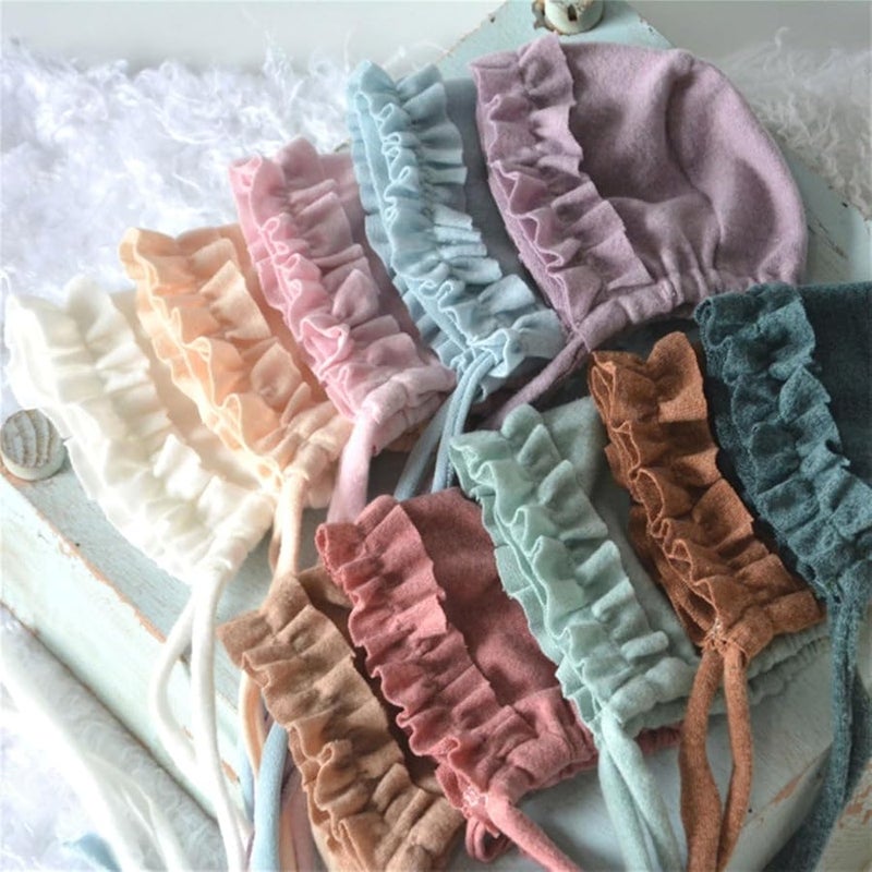 White Newborn Photography Hat Soft Spandex Baby Lace Rope Tied Comfortable Photoshoot - Image 5